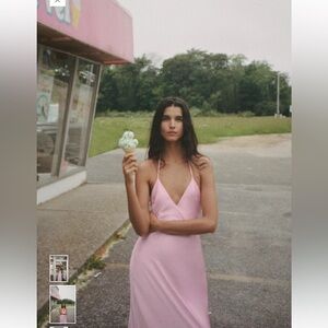 NWT Zara Pink Satin Halter Dress Valentine’s Day Date Sz Large